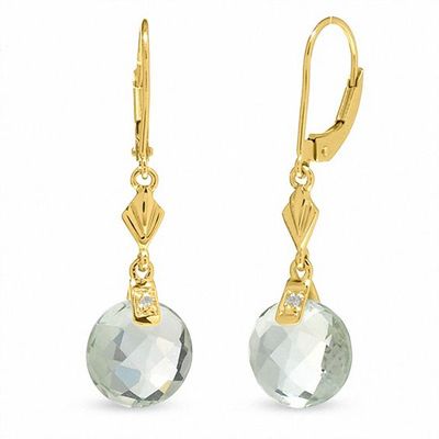 Faceted Green Quartz Earrings in 10K Gold with Diamond Accents