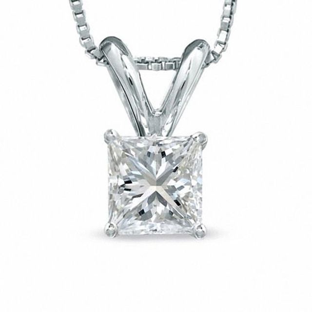 1/2 CT. Certified Princess-Cut Diamond Solitaire Pendant in 18K White Gold (I/Si2)