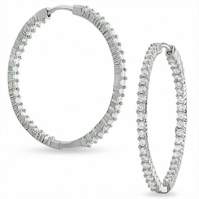1-1/2 CT. T.w. Diamond Inside-Out Hoop Earrings in 14K White Gold