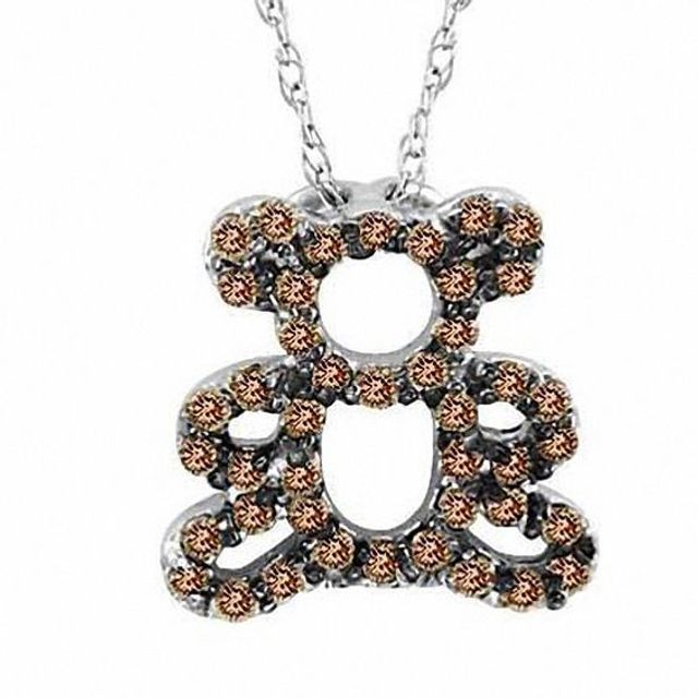 1/4 CT. T.w. Enhanced Champagne Diamond Teddy Bear Pendant in 14K White Gold