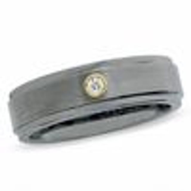 Men's Diamond Accent Wedding Band in Tungsten and 18K White Gold - Size 10