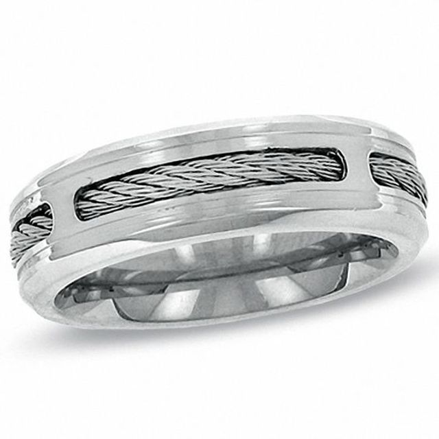 Triton Men's 8.0mm Comfort Fit Stainless Steel Cable Wedding Band