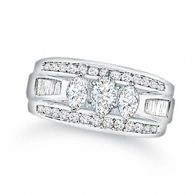 1 CT. T.w. Marquise Diamond Three Stone Ring in 14K White Gold