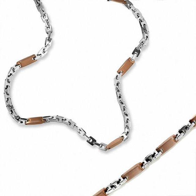 Stainless Steel Brown IP Fashion Necklace and Bracelet Set
