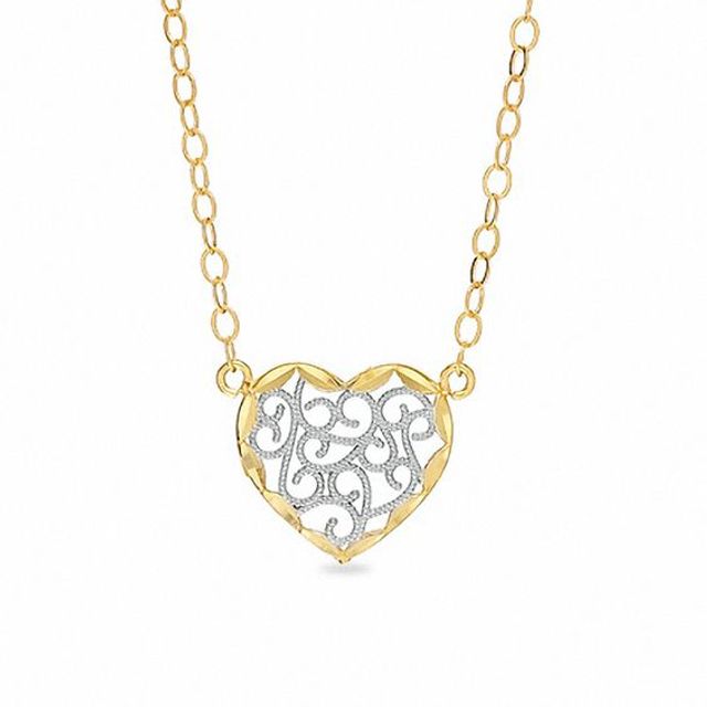 Adjustable Filigree Heart Anklet in 10K Two-Tone Gold