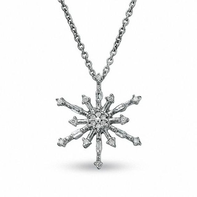 1/10 CT. T.w. Diamond Snowflake Pendant in 10K White Gold