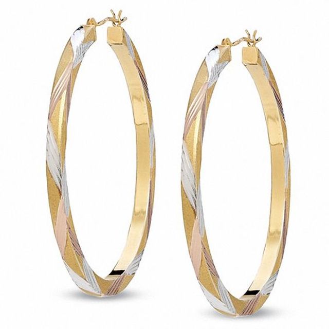 50mm Hoop Earrings in 14K Tri-Tone Gold and Sterling Silver