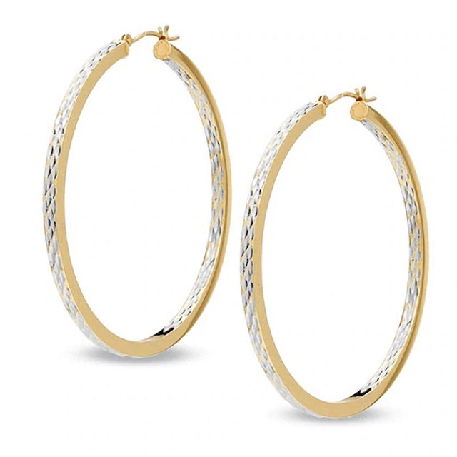 Diamond-Cut 50mm Inside-Out Hoop Earrings in Sterling Silver and 14K Gold