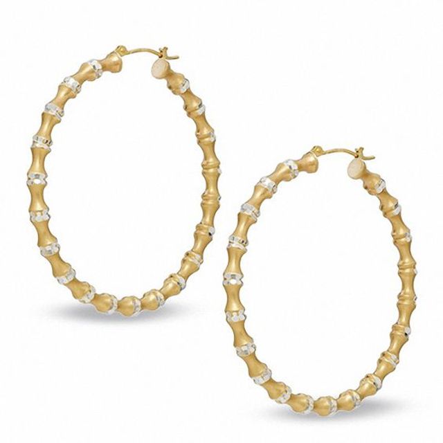 50mm Bamboo Hoop Earrings in Sterling Silver and 14K Gold