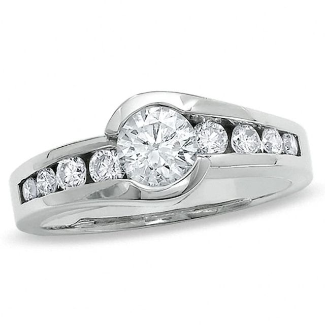 1 CT. T.w. Diamond Bezel Set Engagement Ring in 14K White Gold