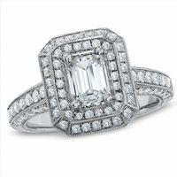 2 CT. T.w. Certified Framed Emerald-Cut Diamond Engagement Ring in 14K White Gold