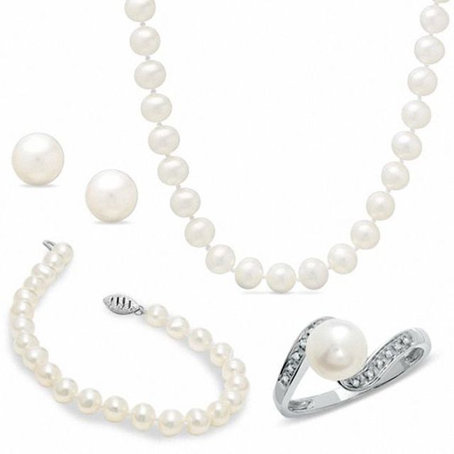 6.0-7.5mm Cultured Freshwater Pearl Four-Piece Set in 14K White Gold