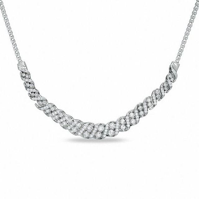 1 CT. T.w. Diamond Double Stone Curve Necklace in 10K White Gold