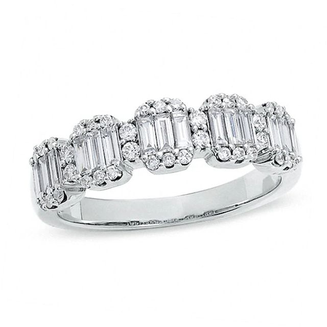 3/4 CT. T.w. Baguette and Round Multi-Diamond Band in 14K White Gold