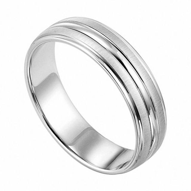 Men's 6.0mm 18K White Gold and Platinum Wedding Band