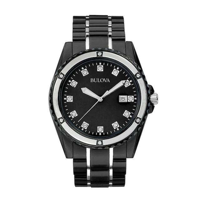 Zales Men\'s Bulova Marine Star Diamond Accent Black IP Watch with Black  Dial (Model: 98D107) | Hamilton Place