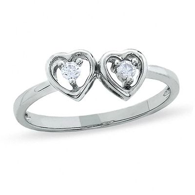 1/15 CT. T.w. Diamond Double Heart Promise Ring in 10K White Gold