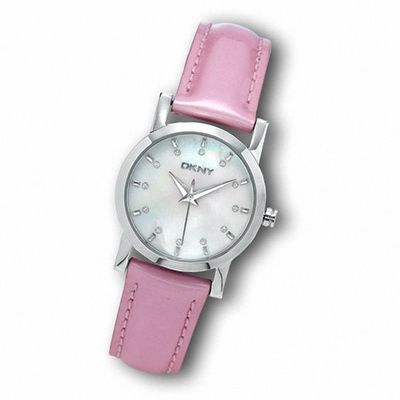 Ladies' Dkny White Dial Watch with Pink Leather Strap (Model: Ny4761)