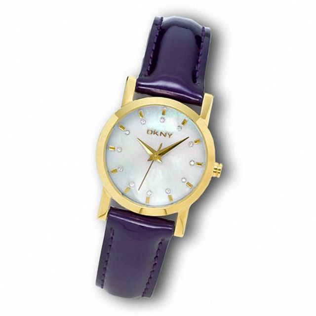 Ladies' Dkny White Dial Watch with Purple Leather Strap (Model: Ny4762)