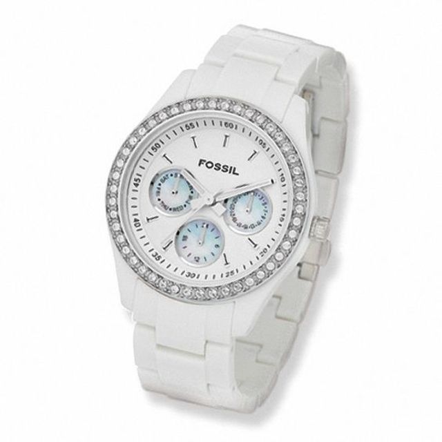 Zales Ladies' Fossil Crystal Accent White Watch with White Dial (Model:  Es1967) | Alexandria Mall