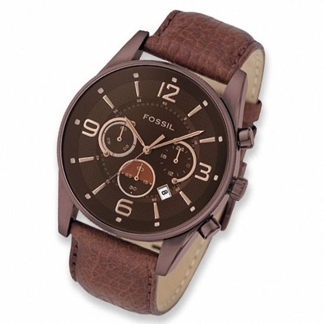 Men's Fossil Chronograph Rose-Tone Strap Watch with Brown Dial (Model: Fs4386)