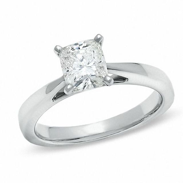 Celebration LuxÂ® 1-1/5 CT. Cushion-Cut Certified Diamond Solitaire Engagement Ring in 18K White Gold (H/Si2)