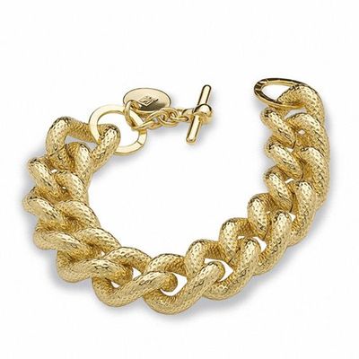 18K Gold-Plated Brass Textured Link Bracelet - 7.5"