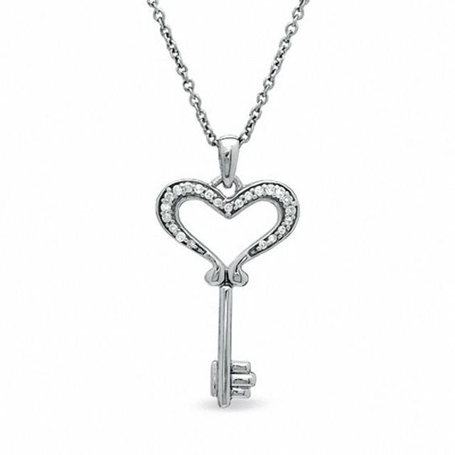 1/20 CT. T.w. Diamond Small Heart Key Pendant in Sterling Silver