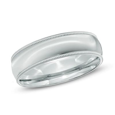 6.0mm Comfort Fit Milgrain Wedding Band in 14K White Gold