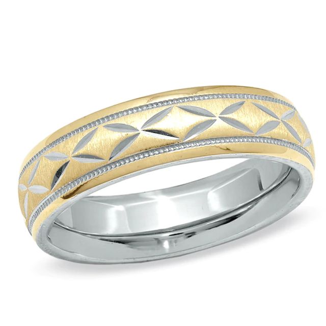 6.0mm Diamond-Cut X Band in Sterling Silver and 14K Gold