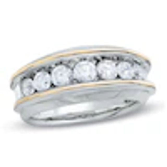 Men's 1-1/2 CT. T.w. Diamond Seven Stone Wedding Band in 10K Two-Tone Gold