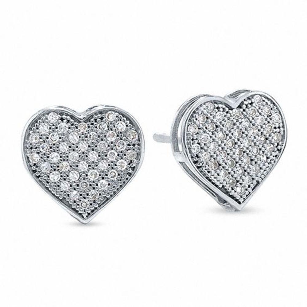 1/5 CT. T.w. Diamond Micro-PavÃ© Heart Stud Earrings in 10K White Gold