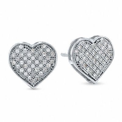 1/5 CT. T.w. Diamond Micro-PavÃ© Heart Stud Earrings in 10K White Gold