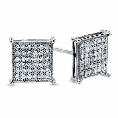 1/4 CT. T.w. Composite Princess Diamond Stud Earrings in 10K White Gold