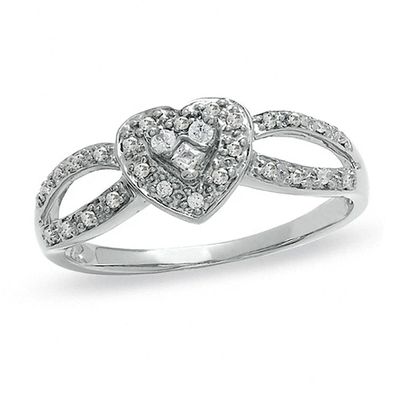 1/6 CT. T.w. Diamond Heart Split Shank Promise Ring in 10K White Gold