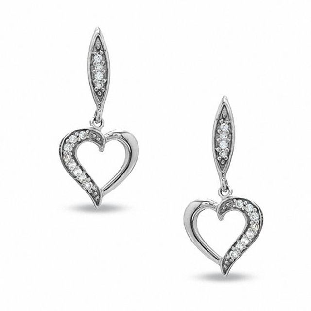 Diamond Accent Heart Dangle Earrings in 10K White Gold
