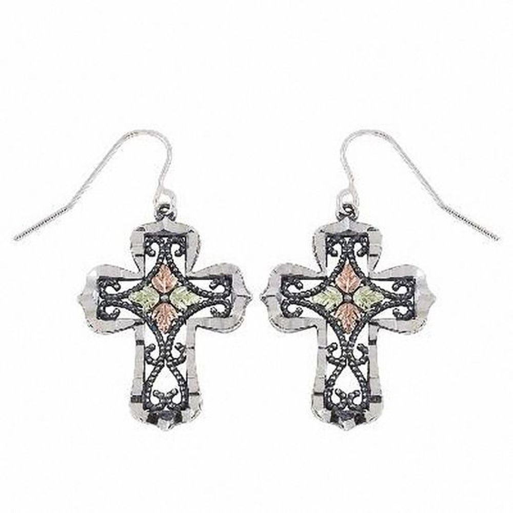 Black Hills Gold Oxidized Cross Drop Earrings in Sterling Silver