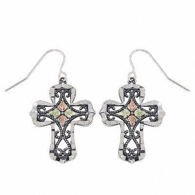 Black Hills Gold Oxidized Cross Drop Earrings in Sterling Silver