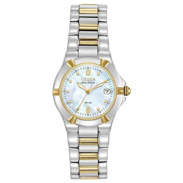 Ladies' Citizen Eco-DriveÂ® Riva Two-Tone Watch with Mother-of-Pearl Dial (Model: Ew1534-57D)