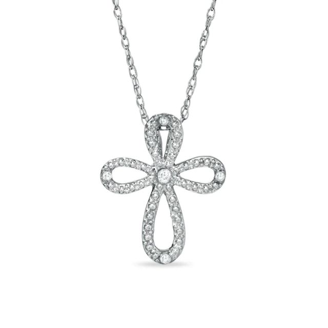 Diamond Accent Loop Cross Pendant in 10K White Gold