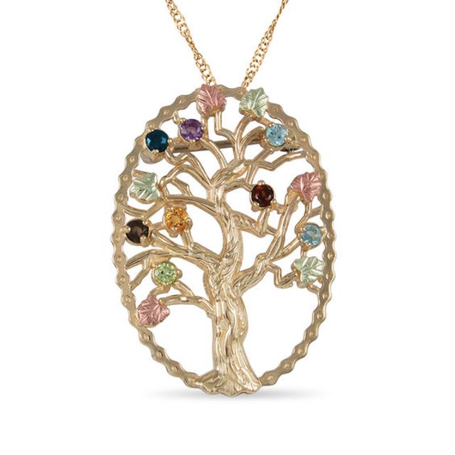 Black Hills Gold Birthstone Family Tree Pendant/Brooch in 10K Gold (6-10 Stones)