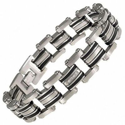 Men's 1/6 CT. T.w. Diamond Bracelet in Stainless Steel and Black Resin - 8.5"