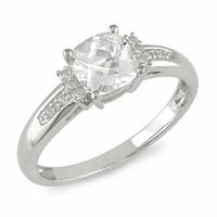 Cushion-Cut White Topaz Engagement Ring with Diamond Accents 10K Gold