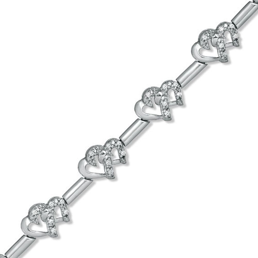 1/5 CT. T.w. Diamond Interlocking Hearts Link Bracelet in Sterling Silver