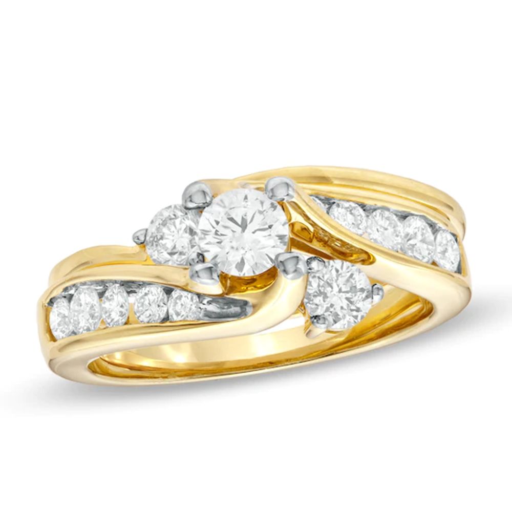 1 CT. T.w. Diamond Three Stone Swirl Bridal Set in 14K Gold