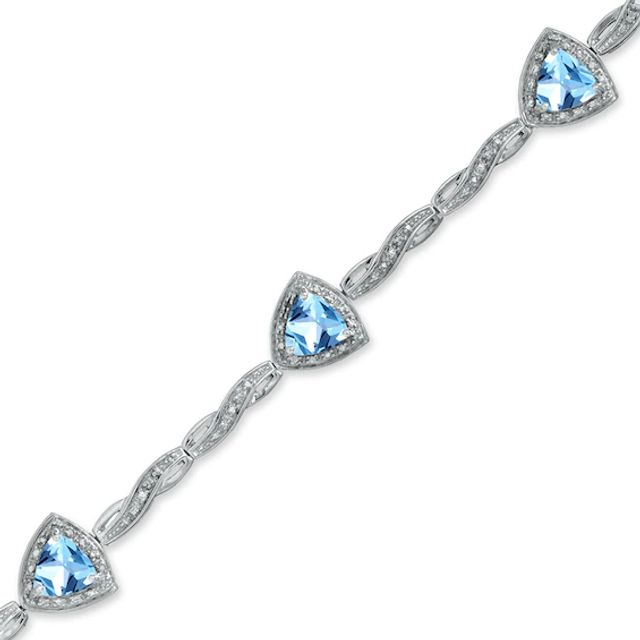 6.0mm Trillion-Cut Blue Topaz Bracelet in Sterling Silver with Diamond Accents - 7.25"