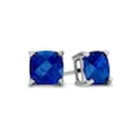 6.0mm Cushion-Cut Lab-Created Blue Sapphire Stud Earrings in 10K White Gold