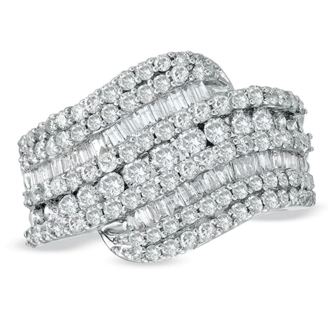 2 CT. T.w. Round and Baguette Diamond Bypass Band in 10K White Gold