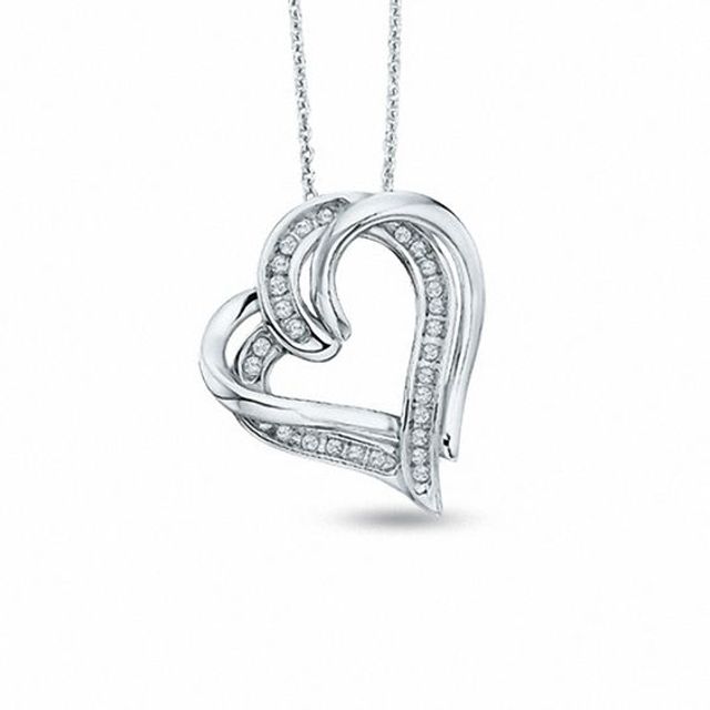 1/10 CT. T.w. Diamond Overlap Heart Pendant in Sterling Silver