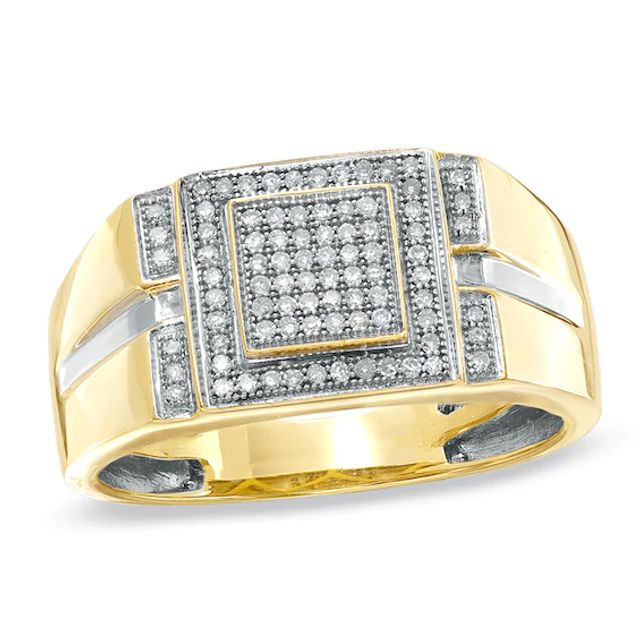 Men's 1/4 CT. T.w. Diamond Micro Cluster Square Stepped Ring in 10K Gold